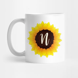 Floral Monogram N Bright Yellow Sunflower Mug